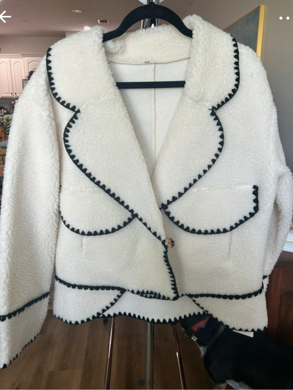 Commense Sherpa Jacket Small NWT Cream Black Contrast Stitch